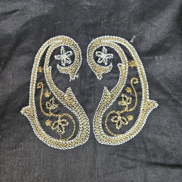 Richard Malcolm Linen Embroidered Paisley Button Shirt Black Gold Women’s M - Picture 6 of 6